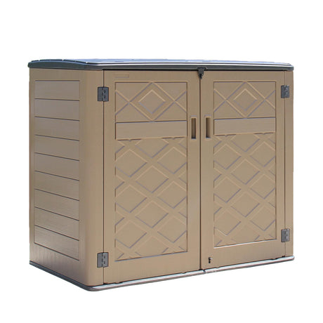 HOMSPARK Storage Shed Weather Resistance, Multi-Purpose Outdoor Storage Cabinet for Backyards and Patios, Horizontal Storage Shed for Lawnmower, Patio Accessories (Coffee, X Large - 48 cu.ft) HOMSPARK