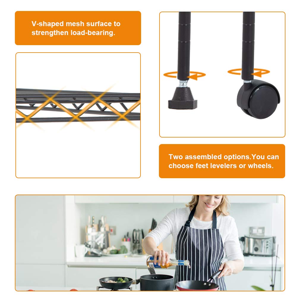 Wire Shelving Unit Metal Shelf Organizer Heavy Duty Wire Rack Storage Unit Rack Utility for Bathroom Office Kitchen (Black, 14" D x 30" W x 60" H) BestOffice