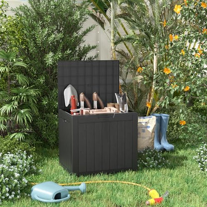 PatioZen 31 Gallon Resin Deck Box, Lockable Package Delivery Box, Waterproof and UV Resistant Outdoor Storage Box for Patio Furniture, Garden Tools and Toys Storage - Black - WoodArtSupply