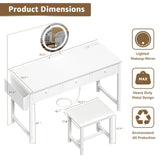 KAI-ROAD White Makeup Vanity Desk with Mirror and Lights Big Vanitys Set with Chair, Drawers and Power Outlet, Dressing Table Vanities for Girls Bedroom 47“ KAI-ROAD