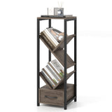 Giantex Tree Bookshelf with Drawer, 4-Tier Narrow Bookcase with Metal Frame, Tall Floor Standing Storage Organizer for Small Space, Wooden Display Shelves for Living Room, Bedroom, Study (1) Giantex