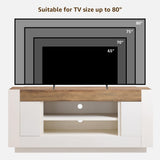 OKD Modern 70" TV Stand, Entertainment Center for TVs Up to 80", Media Console with Large Open Storage & Side Cabinets, Thick Wood Design for Living Room, Antique White OKD
