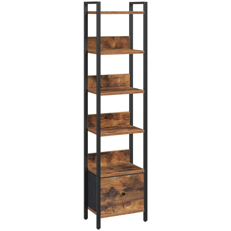 MAHANCRIS Bookshelf, 6-Tier Bookcase with Drawer, Small Book Shelf for Small Space, Storage Shelf Organizer, for Living Room, Bedroom, Study, Kitchen, Rustic Brown and Black BKHR66101 MAHANCRIS