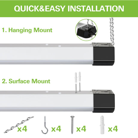 4FT 120W LED Shop Light Linkable, 13000lm(400w Equivalent), 5000K Utility Shop Lights for Garages, Workshops, Basements, Hanging or FlushMount, with Power Cord and Pull Chain, ETL, Black, 2 Pack hykolity
