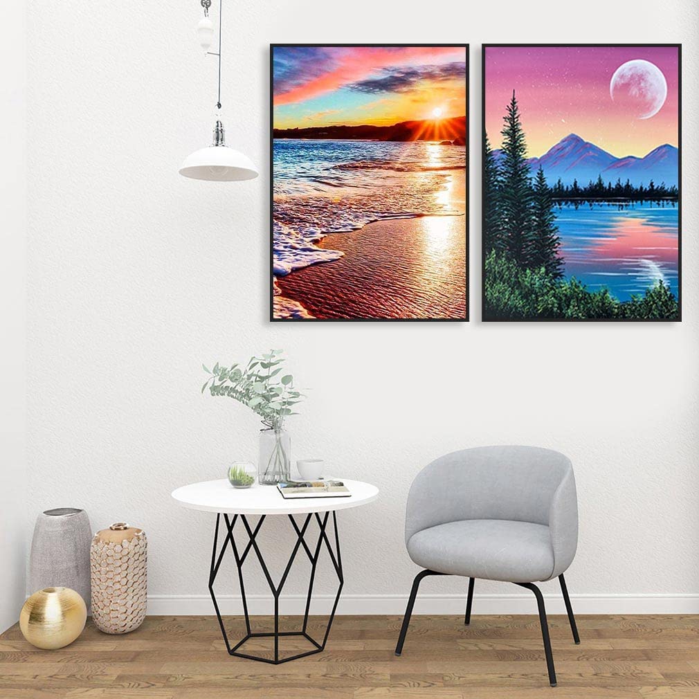 Paint By Numbers for Adults - DIY Adult Paint by Number Kits Pack On Canvas Sunset Beach Painting by Numbers for Beginners,Acrylic Paint Boat On Mountains Lake Crafts for Home Decor (11.8x15.8inch) LWZAYS