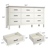 BAZELOR Farmhouse 9 Drawers Dresser for Bedroom, Modern Dresser with Metal Handle, Natural Texture, Wood Rustic Chest of Drawers for Bedroom,Living Room,Hallway and Entryway, Antique White BAZELOR