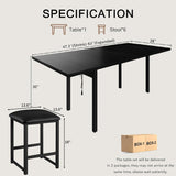 VECELO 7-Piece Dining Table Set with 6 Square Stools, 63" Expandable Kitchen Table with USB Charging & Metal Frame for 2/4/6, Wood Dinette Perfect for Small Spaces, Easy Assembly, Dark Black VECELO