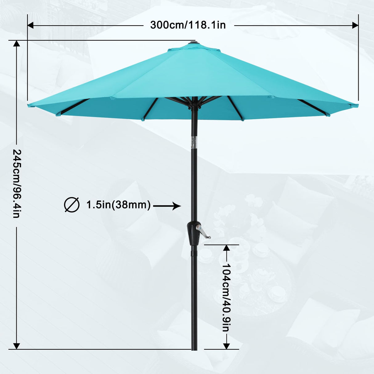 MASTERCANOPY Patio Umbrella for Outdoor Market Table -8 Ribs (10ft,Turquoise) MASTERCANOPY