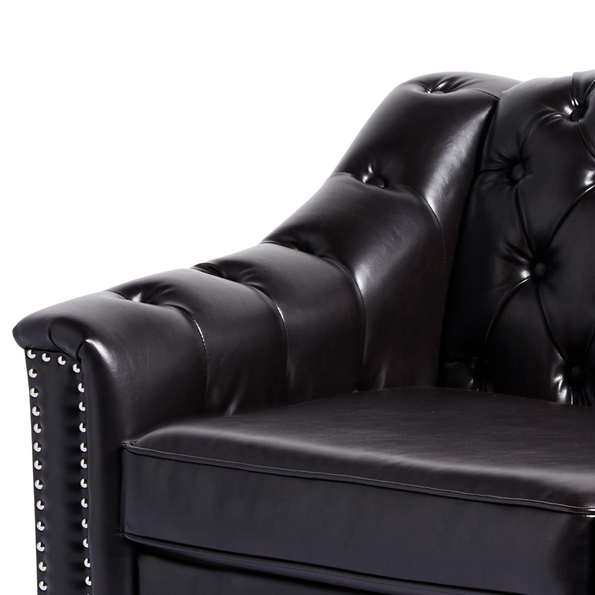 LEVNARY Chesterfield Loveseat Leather, Upholstered Sofa with Button-Tufted Back, Mid-Century Modern Sofa with Solid Wood Legs, 2 Seater Couches for Living Room (Black) LEVNARY