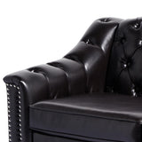 LEVNARY Chesterfield Loveseat Leather, Upholstered Sofa with Button-Tufted Back, Mid-Century Modern Sofa with Solid Wood Legs, 2 Seater Couches for Living Room (Black) LEVNARY