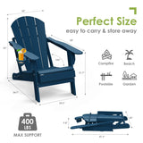 GREENVINES Folding-Adirondack-Chairs-Set-of-2 | HDPE Plastic | Fire Pit Chair | All Weather | Cup Holder | Blue | for Deck Backyard Patio Outdoor Garden GREENVINES