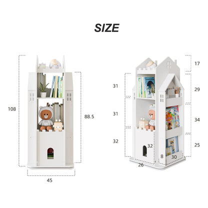 Multi-Functional 360° Rotating Children's Bookshelf - White Floor Stand Storage Rack - WoodArtSupply