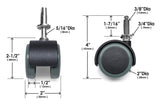 Slipstick CB681 2 Inch Floor Protector Rubber Caster Wheels (Set of 4) 5/16 Inch Stem or Top Plate Mounting Options - Black/Gray Green Slipstick