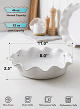 LE TAUCI Ceramic Pie Pans for Baking, 11 Inches Deep Dish Pie Plate for Apple Pie, Pot Pie, 48 Ounce Baking Dish with Ruffled Edge, Set of 2, White LE TAUCI