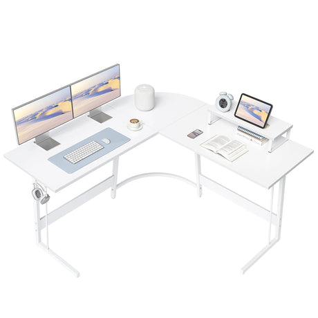 Cubiker L Shaped Desk, Computer Corner Desk, Gaming Desk with Monitor Stand, Home Office Study Writing Workstation, Space-Saving（47 Inch White） Cubiker