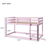 Twin Over Twin Bunk Bed with Full Guardrails and Ladder,Low Bunkbed Fram w/Safety Guard Rails for Teens Adults No Box Spring Need (Pink) Majnesvon