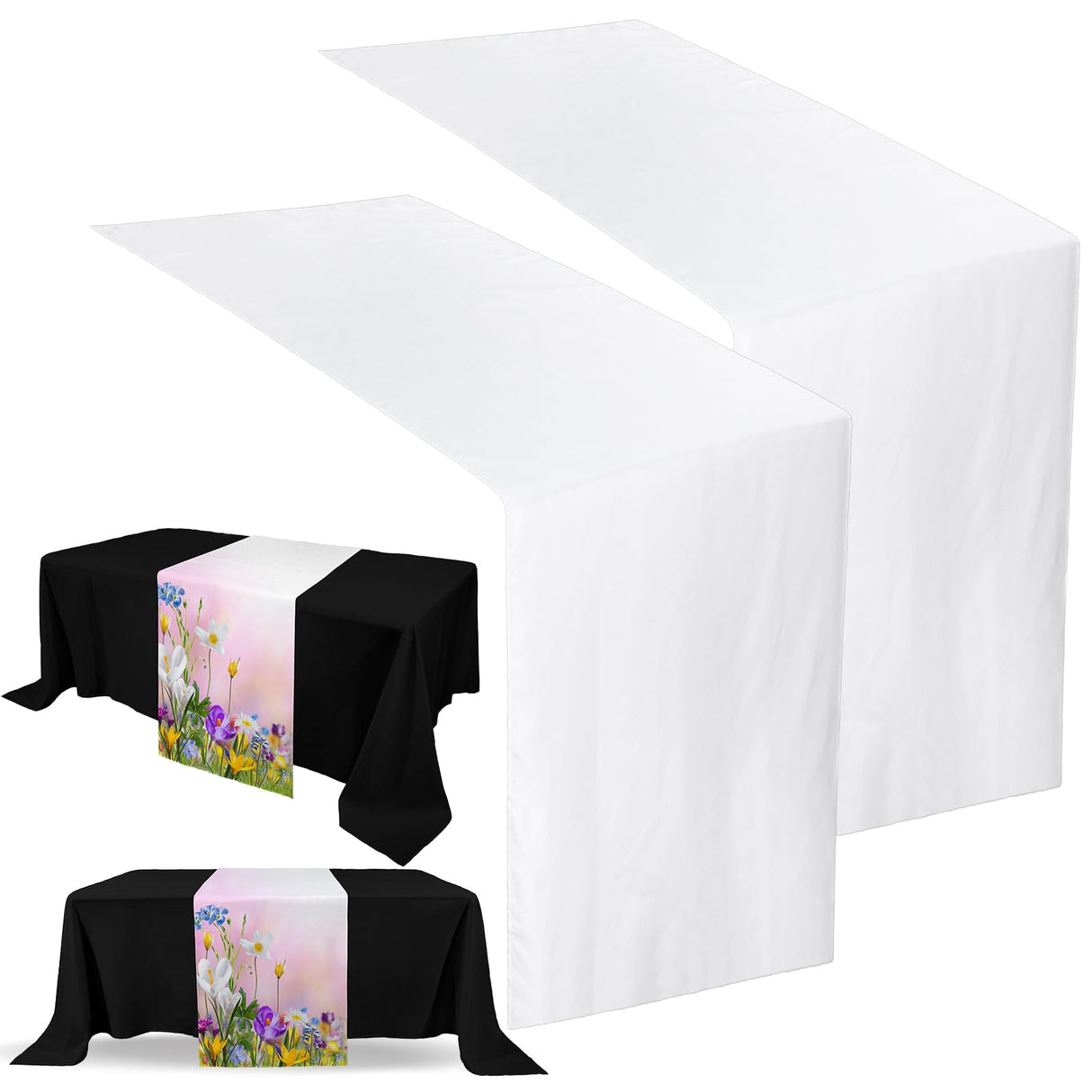 Breling 2 Pcs Sublimation Table Runner Heat Transfer 13 x 72 Inch Table Cover Waterproof White Table Runner Machine Washable Twill Blanks Table Banner for Birthday Wedding Party Banquet Restaurant Breling