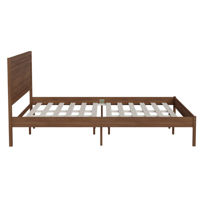 Flash Furniture Kingston Solid Wood Platform Bed with Wooden Slats and Headboard, No Box Spring Needed, King Size, Brown - WoodArtSupply