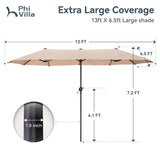 PHI VILLA 13ft Large Patio Umbrella Double-Sided Twin Outdoor Market Umbrella with Crank, Beige PHI VILLA