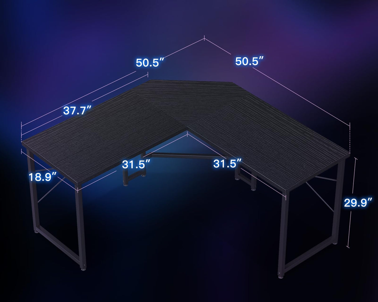 Casaottima L Shaped Gaming Desk, Corner Desk Gaming Table for Home Office, Computer Desk Sturdy Writing Workstation for Small Space, Easy to Assemble, 51 inch, Black Casaottima