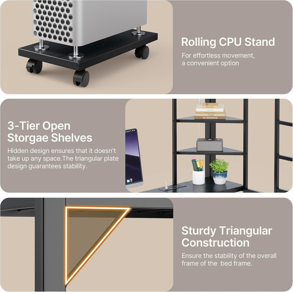 Anwick Full Size Metal Loft Bed with Desk, LED Lights, Charging Station, Safety Guard, and Ladder, Space-Saving and Noise-Free Design, No Box Spring Needed Anwick