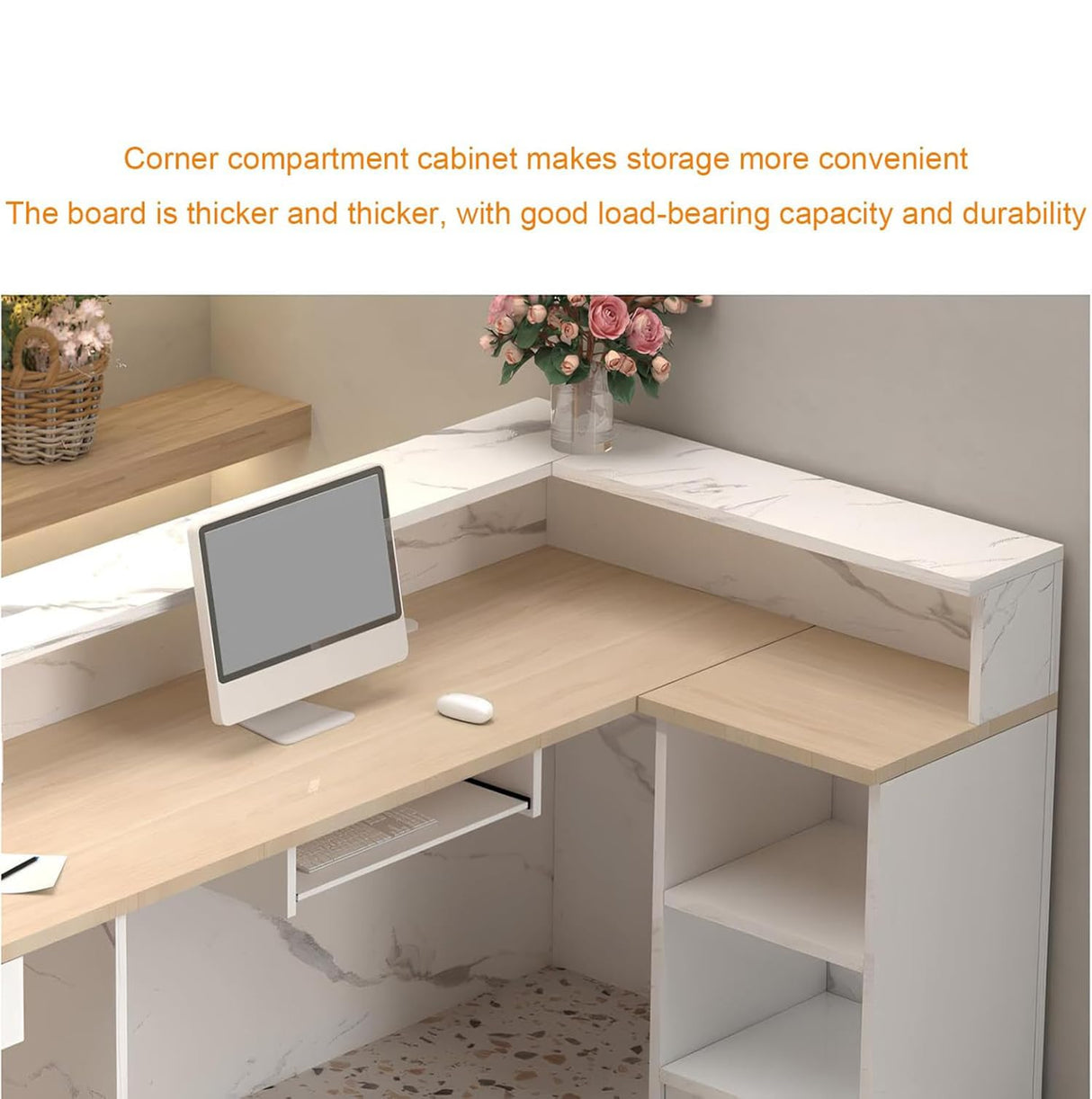 Reception Desk with Counter,Modern Office Reception Counter with Drawer,Front Desk Reception Counter with Light,L-Shaped Wooden Retail Counter Table,Checkout Counter-Easy to Install Generic
