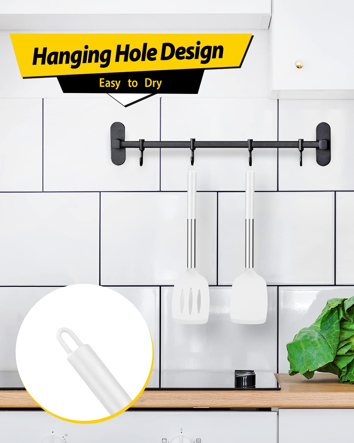 Pack of 2 Silicone Solid Turner, Non Stick Slotted Kitchen Spatulas, High Heat Resistant BPA Free Cooking Utensils, Ideal Cookware for Fish, Eggs, Pancakes(White) BUNDLEPRO