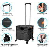 FELICON SELORSS Foldable Utility Cart Folding Portable Rolling Crate Handcart with Durable Heavy Duty Plastic Telescoping Handle Collapsible 4 Rotate Wheels for Travel Shop Move Luggage Office(Black) FELICON