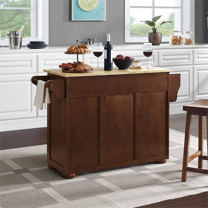 Pemberly Row Modern Natural Wood Top Kitchen Island in Mahogany - WoodArtSupply