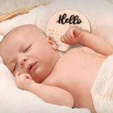 Baby Announcement Sign, 5.9 Inch Wooden Hello World Newborn Welcome Sign Birth Baby Name Plaques for Photo Props Baby Shower Hospital Nursery(Black) NQEUEPN