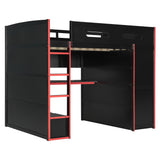 Brabrety Modern Full Size Wood Gaming Loft Bed with Desk and Wardrobe,USB Port and RGB LED Light,for Kids Teens Adults Bedroom Use (Red#RGB, Full) Brabrety