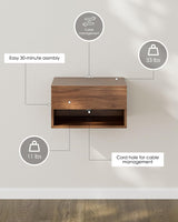 Floating Nightstand, Small Modern Floating Nightstand with Drawer, Floating Shelves for Bedroom, Bathroom (Brown Walnut) Aienvey