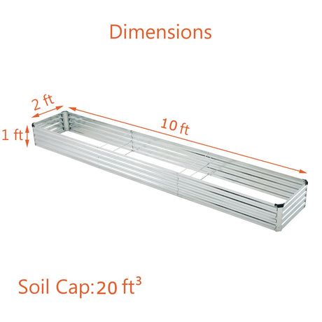 zunatu 10x2x1ft(2 Pack) Galvanized Raised Garden Bed,Outdoor Planter Box Metal Patio Kit Planting Bed for Vegetables Flowers and Succulents,Silver zunatu