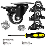 ASHGOOB 2" Caster Wheels Set of 4, Heavy Duty Casters with Brake, No Noise Locking Polyurethane (PU) Wheels, Swivel Plate Castors Pack 4 ASHGOOB