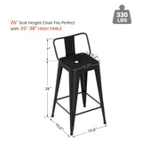 Arlunar home Metal Bar Stools Set of 4 Barstools Indoor/Outdoor Counter Height Bar Stools Bar Chairswith Back Counter Height for Kitchen Island Dining Room (Black, 26inch) Arlunar home