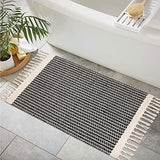 Lahome Boho Bathroom Rugs, Small 2x3 Front Door Mat Lightweight Kitchen Rug Woven Cotton Area Rug with Tassels, Farmhouse Washable Black and White Throw Rug Low Pile Carpet for Entry Laundry Lahome