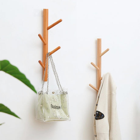 VAWNKUKN Coat Rack 2 pack-Wall Mounted Hat Rack Coat Hooks-Sturdy Wooden Coat Rack Stand-Entryway Hall Tree Coat Tree with Solid Base for Hat,Clothes,Purse,Scarves,Handbags,Umbrella(Nature) VAWNKUKN