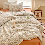 Aesthetic Floral Duvet Cover King Cozy Cotton Bedding Set King Shabby Chic Green Botanical French Style Duvet Cover Set Off White Comforter Cover with Fresh Flower Pattern, Breathable, Lightweight MOTNTD
