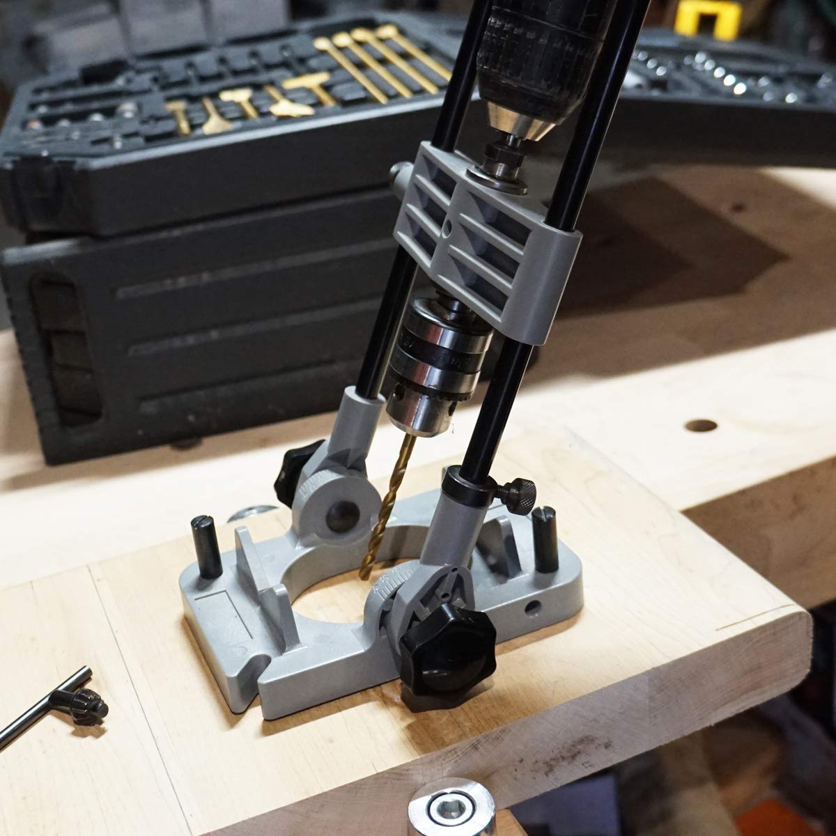 Kings County Tool Portable Drill Guide Jig | Convert Hand Drill to Drill Press | Bore Up To 45-Degree Angles | 3/8-Inch Shaft and Chuck | 5-Degree Increments | Depth Stop Included Kings County Tools