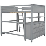 Full Loft Bed with Integrated Desk and Storage - Stylish Gray Wood Design for Kids, Teens, and Adults Bellemave