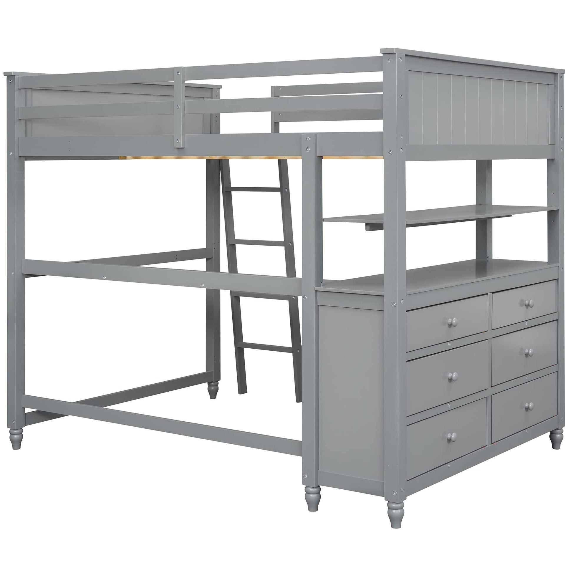 Full Loft Bed with Integrated Desk and Storage - Stylish Gray Wood Design for Kids, Teens, and Adults - WoodArtSupply