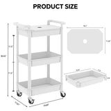 Steehoom 3-Tier Utility Rolling Cart with Cover Top Board, Mobile Utility Cart with Lockable Casters Multi-Functional Storage Trolley for Office, Bathroom, Kitchen, Garden, Laundry Room (White) Steehoom