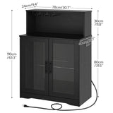HOOBRO Wine Bar Cabinet with Storage, LED Liquor Cabinet with Power Outlets, Coffee Bar Cabinet for Liquor and Glasses, Glass Cabinet Doors, for Bar, Dining Room, Kitchen, Black BK78UDJG01 HOOBRO
