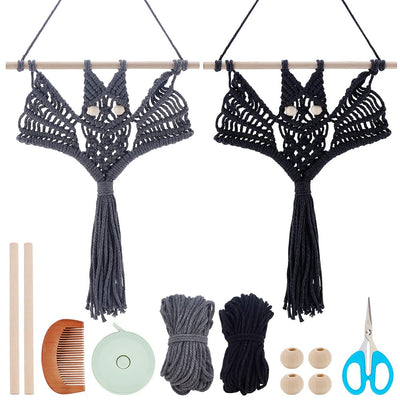 INFUNLY 2 Set DIY Halloween Bat Kit for Beginners Gothic Bat Macrame Wall Hanging Black Bat Hanging Ornament Kit Halloween Boho Wall Tapestry with Instruction DIY Crafts for Party Art Supplies Decor
