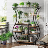 Tribesigns 6-Tier Plant Stand, 70.9 Inch Tall Plant Shelf with 10 Hanging Hooks, Vase Shape Ladder Plant Stand, Multi-Purpose Plant Display Rack for Indoor, Balcony, Living Room, Brown and Black Tribesigns
