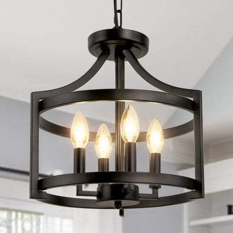 WBinDX 4-Light Farmhouse Chandelier, Modern Hanging Pendant Lighting, Convertible Semi Flush Mount Ceiling Light Fixture Rustic Vintage Black Chandeliers for Dining Room Kitchen Foyer Entryway WBinDX