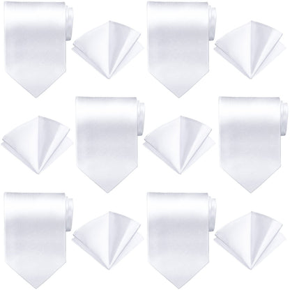 12 Pcs Sublimation White Ties Set for Men with Pocket Square Solid White Blank Necktie Men's Plain Satin Tie Pure Color Polyester Tie Heat Transfer Neckwear for Wedding Party Formal Occasion 57 Inch