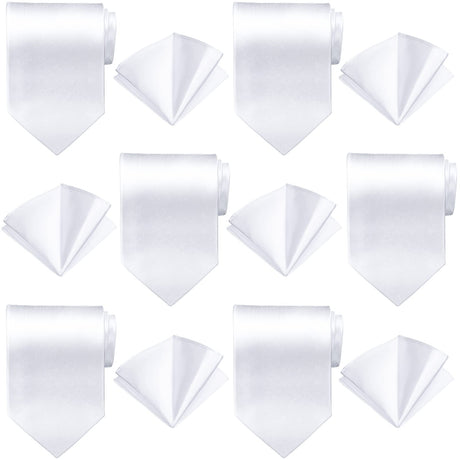 12 Pcs Sublimation White Ties Set for Men with Pocket Square Solid White Blank Necktie Men's Plain Satin Tie Pure Color Polyester Tie Heat Transfer Neckwear for Wedding Party Formal Occasion 57 Inch Sintuff