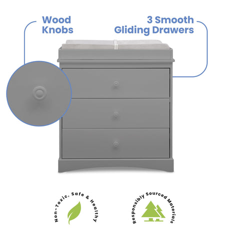Delta Children Sutton 3 Drawer Dresser with Changing Top and Interlocking Drawers - Greenguard Gold Certified, Grey Delta Children