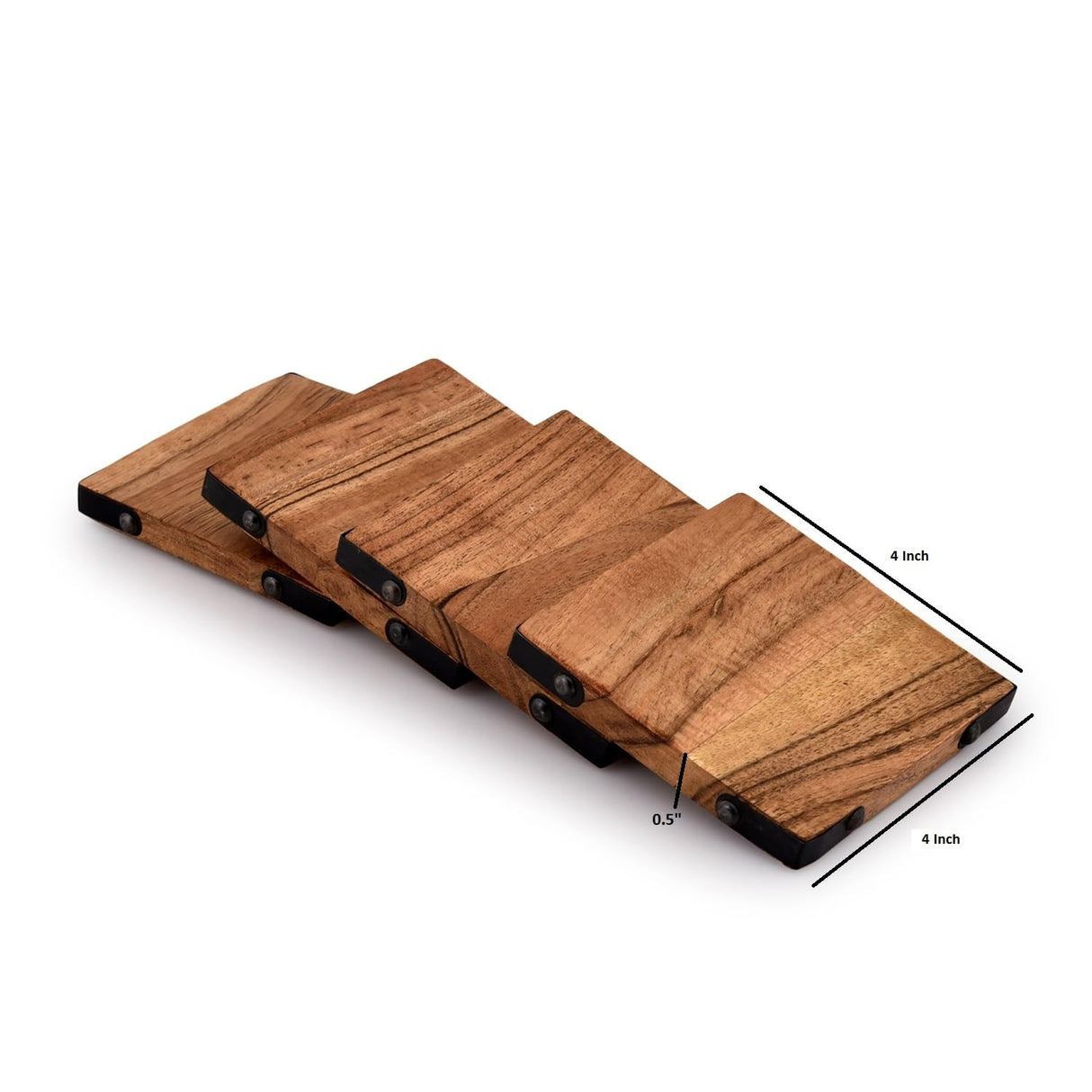 Samhita Acacia Wood Square Coasters Protection Tabletop,Countertop and Surfaces Size: 4" x 4", Set of 4 Samhita